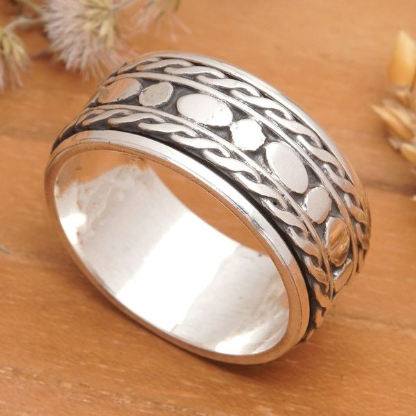 Alternate image for Mens Traditional Polished Sterling Silver Band Ring Dots Braids