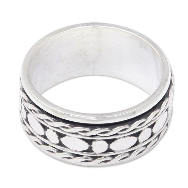 Alternate image for Mens Traditional Polished Sterling Silver Band Ring Dots Braids