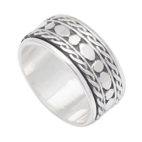 Alternate image for Mens Traditional Polished Sterling Silver Band Ring Dots Braids