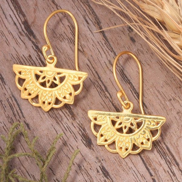 Alternate image for Traditional Chakra-Themed 22k Gold-Plated Dangle Earrings Half Chakra