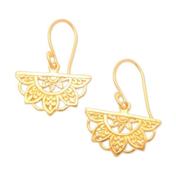 Alternate image for Traditional Chakra-Themed 22k Gold-Plated Dangle Earrings Half Chakra