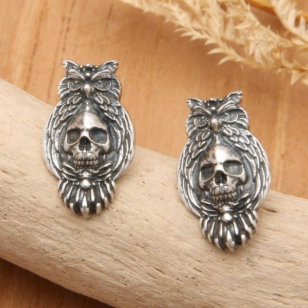 Alternate image for Owl and Skull-Themed Sterling Silver Button Earrings Eternal Owl