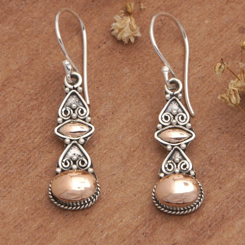 Traditional 18k Gold-Accented Dangle Earrings from Bali 'Golden Glare'