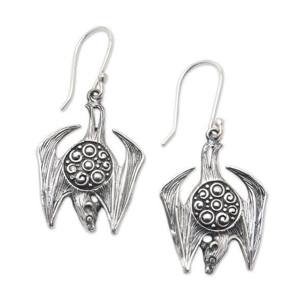 Alternate image for Bat-Themed Sterling Silver Dangle Earrings Made in Bali Night Emperors