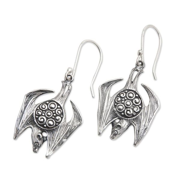 Alternate image for Bat-Themed Sterling Silver Dangle Earrings Made in Bali Night Emperors