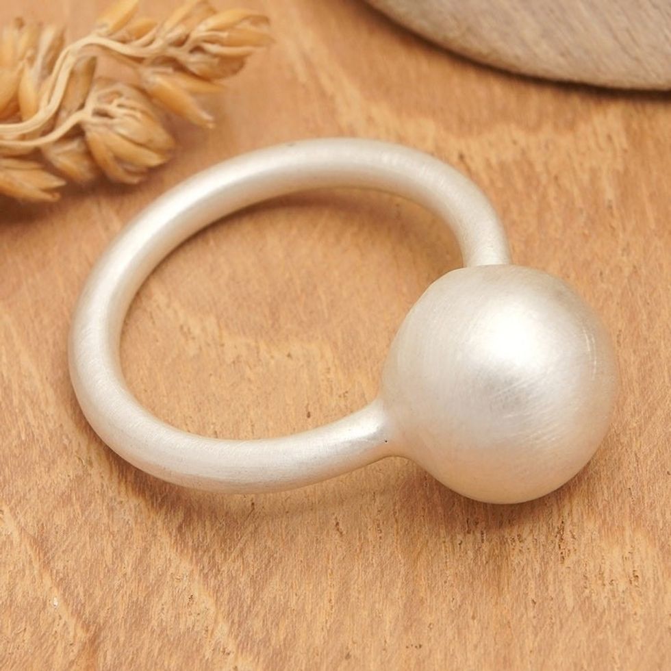 Minimalist Sterling Silver Cocktail Ring in a Matte Finish 'Karangasem Planet'