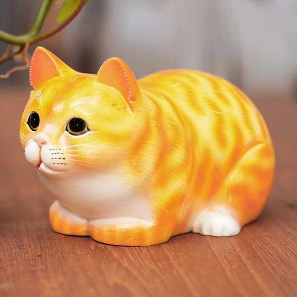 Alternate image for Handcrafted Kitten Suar Wood Figurine in Warm Hues Jolly Kitten