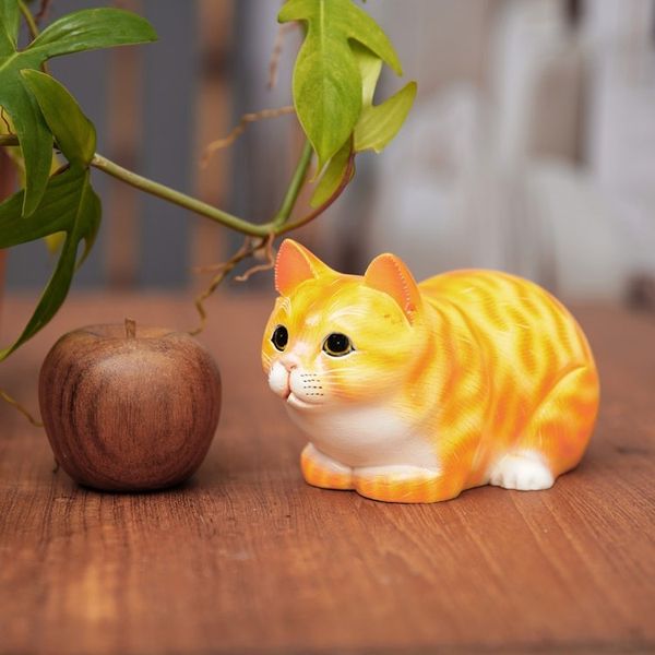 Alternate image for Handcrafted Kitten Suar Wood Figurine in Warm Hues Jolly Kitten
