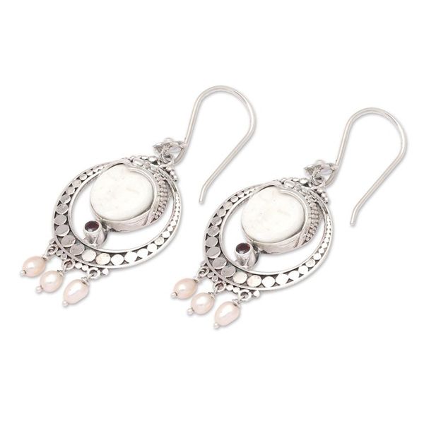 Alternate image for Classic Balinese Dangle Earrings with Pearls and Garnet Gems Islands Passionate Blessing