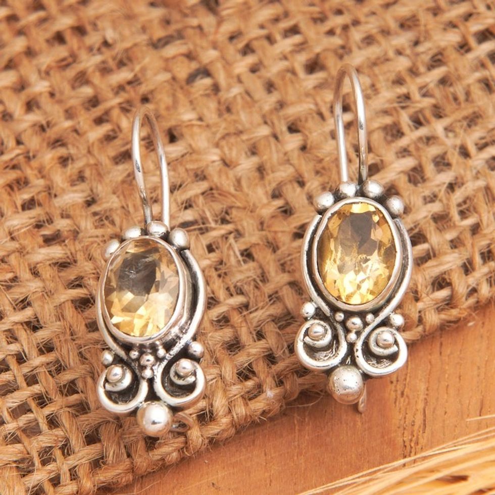 Classic Sterling Silver Drop Earrings with Citrine Jewels 'Bliss Marchioness'