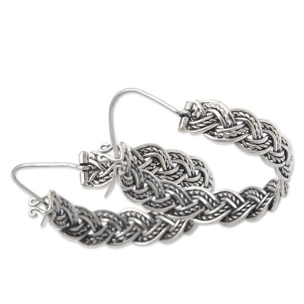 Alternate image for Balinese Sterling Silver Hoop Earrings with Braided Style Braided Flair