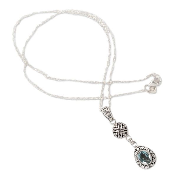 Alternate image for Sterling Silver Blue Topaz Pendant Necklace with Leaf Motifs Loyal Summer