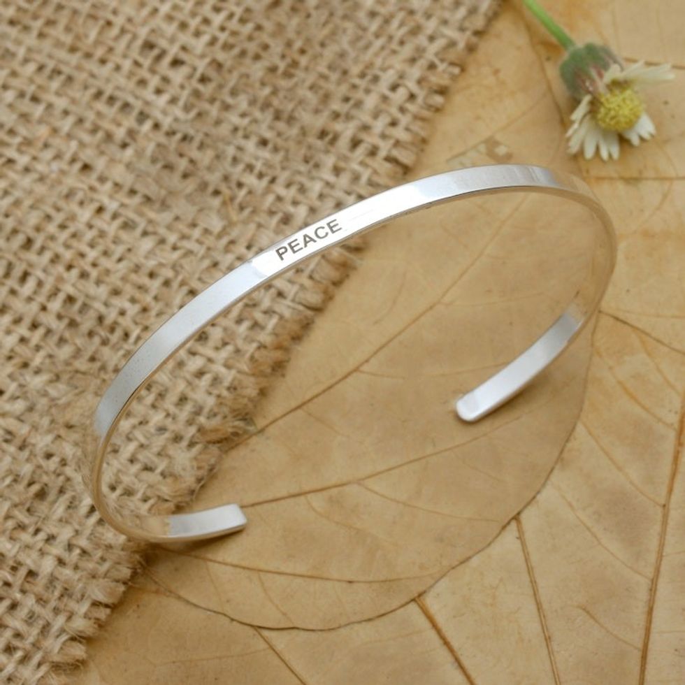 Polished Minimalist Sterling Silver Peace Cuff Bracelet 'Your Peace'