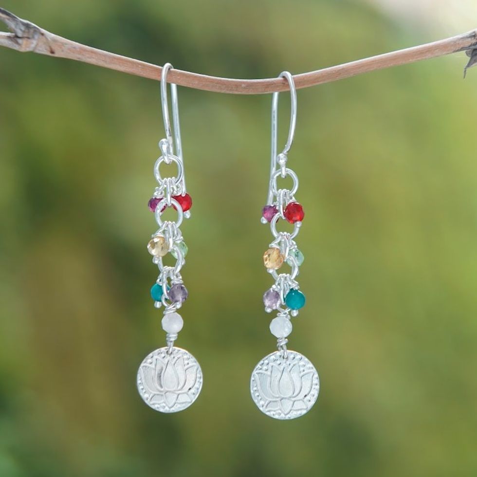 Chakra-Themed Multi-Gemstone Beaded Dangle Earrings 'Chakra of Life'