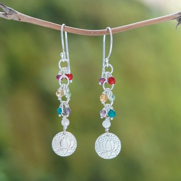 Alternate image for Chakra-Themed Multi-Gemstone Beaded Dangle Earrings Chakra of Life