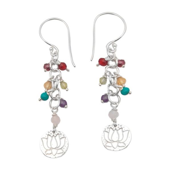 Alternate image for Chakra-Themed Multi-Gemstone Beaded Dangle Earrings Chakra of Life