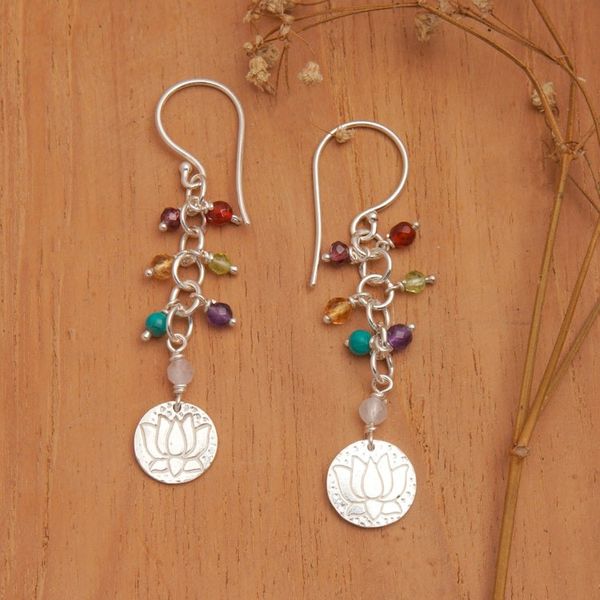 Alternate image for Chakra-Themed Multi-Gemstone Beaded Dangle Earrings Chakra of Life