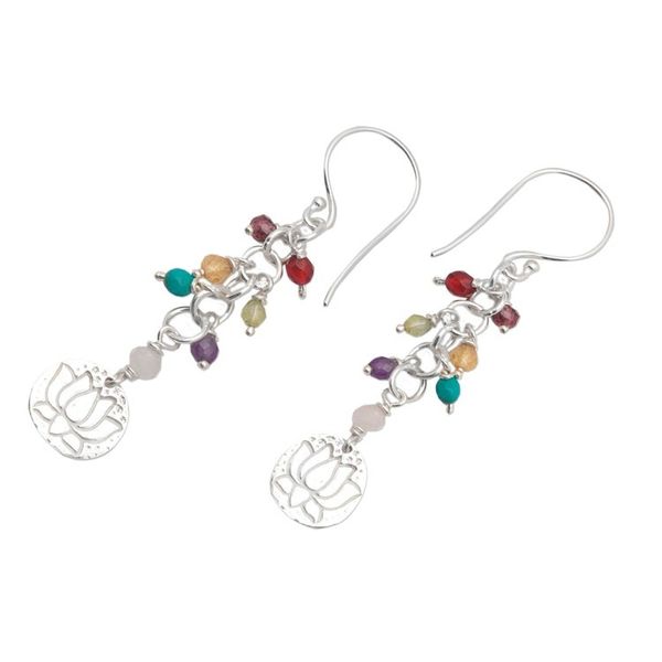 Alternate image for Chakra-Themed Multi-Gemstone Beaded Dangle Earrings Chakra of Life
