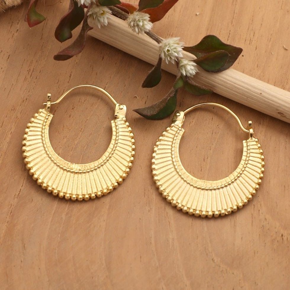 Polished 18k Gold-Plated Brass Hoop Earrings Crafted in Bali 'Heaven's Palace'