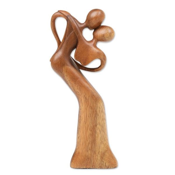 Alternate image for Hand-Carved Suar Wood Sculpture of a Dancing Couple in Love One Heart and Love