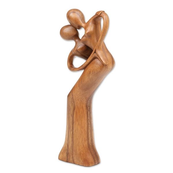 Alternate image for Hand-Carved Suar Wood Sculpture of a Dancing Couple in Love One Heart and Love