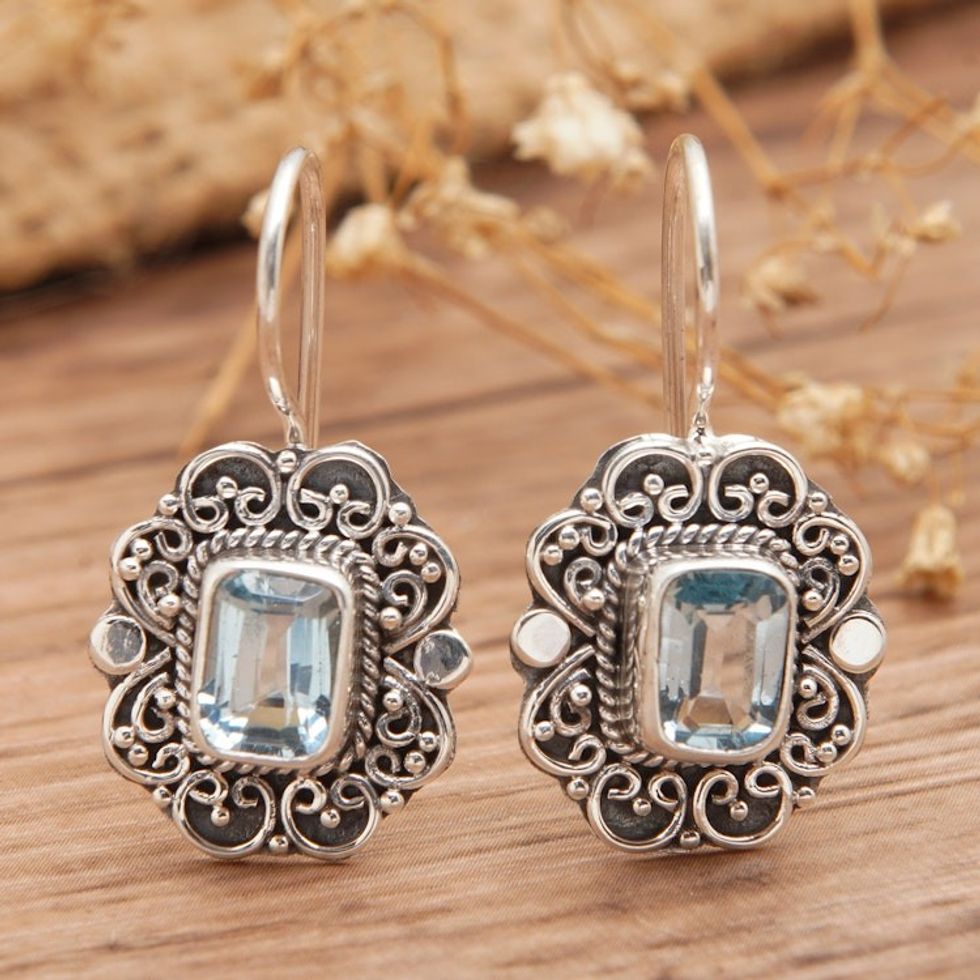 Classic Sterling Silver Drop Earrings with Blue Topaz Jewels 'Palace of the Loyal'