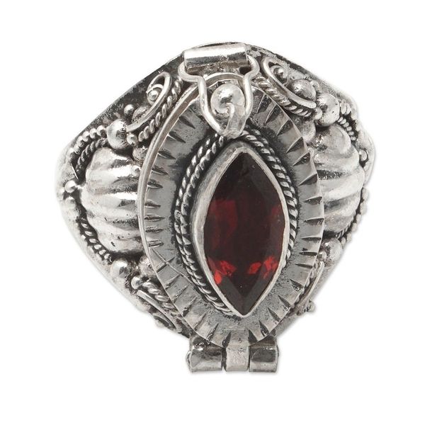Alternate image for Sterling Silver Locket Ring with Garnet Stone from Bali Color of Passion