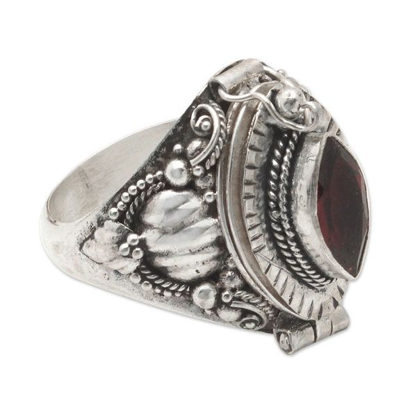 Alternate image for Sterling Silver Locket Ring with Garnet Stone from Bali Color of Passion