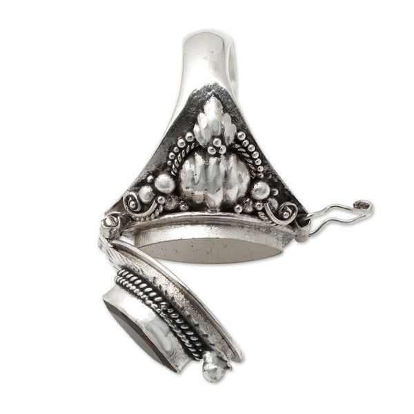 Alternate image for Sterling Silver Locket Ring with Garnet Stone from Bali Color of Passion