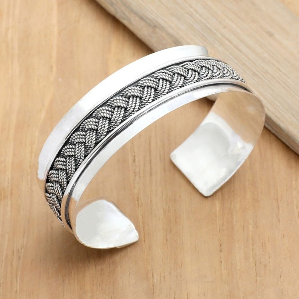 Sterling Silver Cuff Bracelet with Balinese Knot Details 'Queen's Knots'