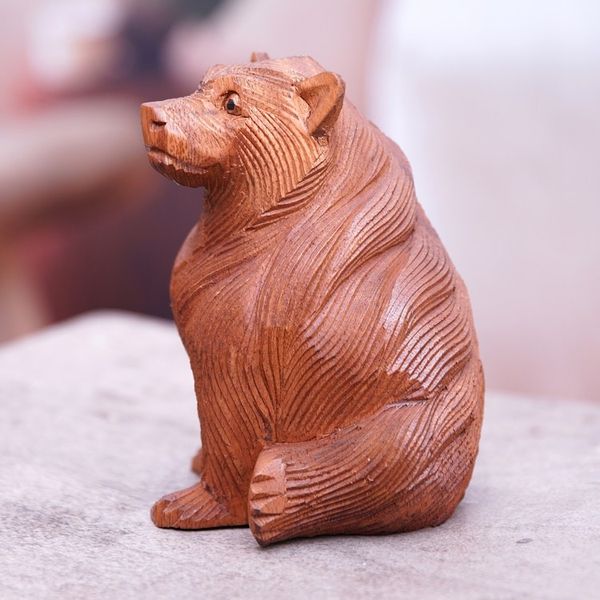 Alternate image for Hand-Carved Bear-Themed Suar Wood Sculpture from Bali Giant Bear