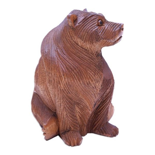 Alternate image for Hand-Carved Bear-Themed Suar Wood Sculpture from Bali Giant Bear
