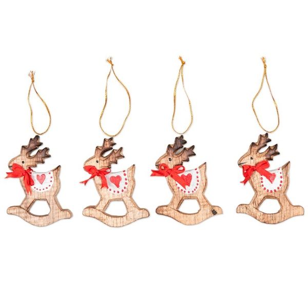 Alternate image for Handcrafted Albesia Wood Rocking Deer Ornaments Set of 4 Adorable Deer