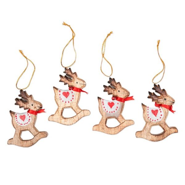 Alternate image for Handcrafted Albesia Wood Rocking Deer Ornaments Set of 4 Adorable Deer
