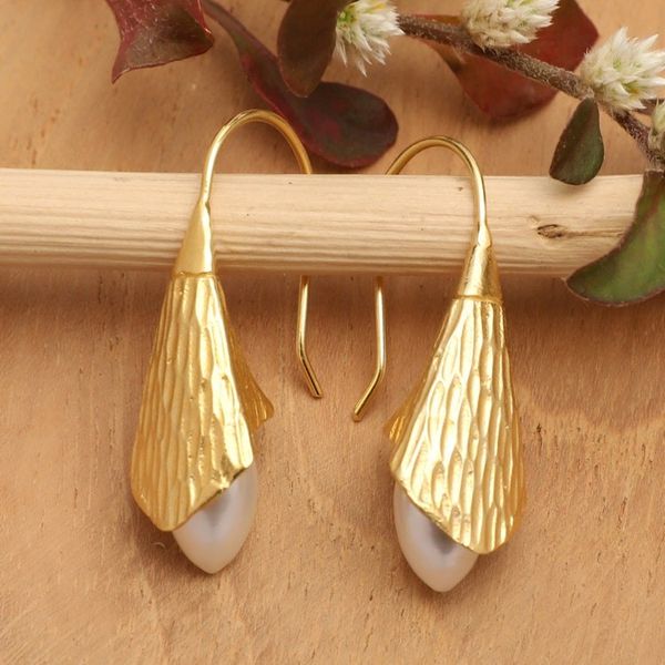 Alternate image for 18k Gold-Plated Drop Earrings with White Cultured Pearls Lanterns of Life