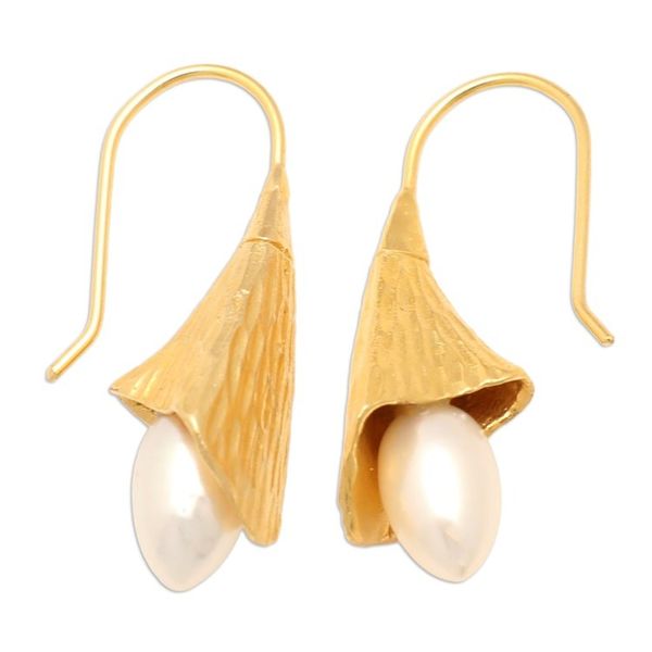 Alternate image for 18k Gold-Plated Drop Earrings with White Cultured Pearls Lanterns of Life