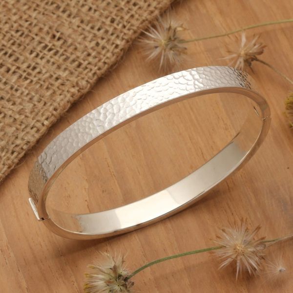 Alternate image for Textured 925 Silver Oval Bangle-Style Wristband Bracelet Textured Oval