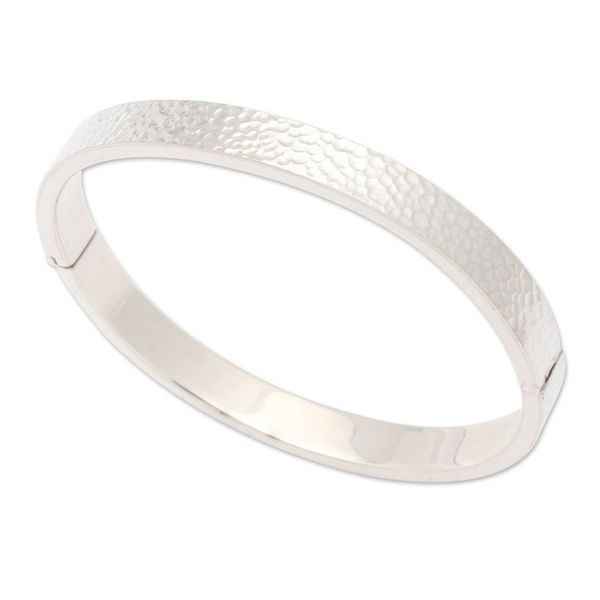 Alternate image for Textured 925 Silver Oval Bangle-Style Wristband Bracelet Textured Oval