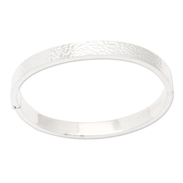 Alternate image for Textured 925 Silver Oval Bangle-Style Wristband Bracelet Textured Oval