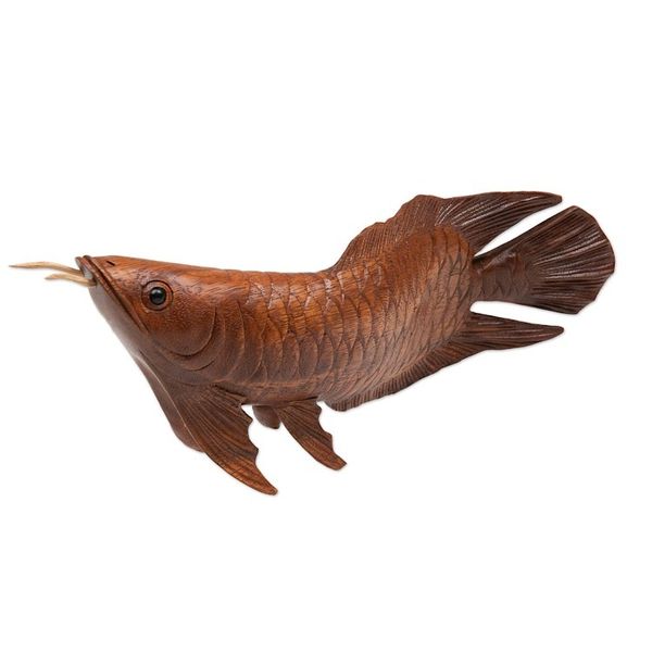 Alternate image for Hand-Carved Suar Wood Arowana Fish Sculpture from Bali Asian Arowana