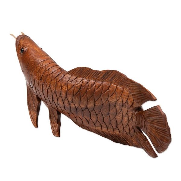 Alternate image for Hand-Carved Suar Wood Arowana Fish Sculpture from Bali Asian Arowana