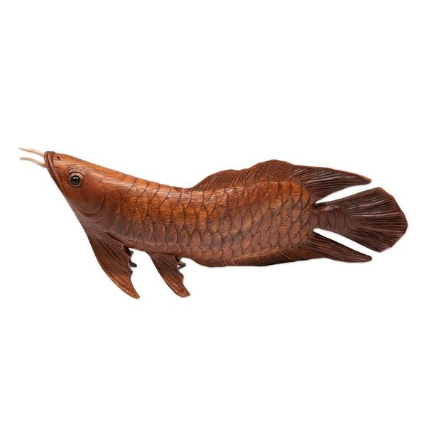Alternate image for Hand-Carved Suar Wood Arowana Fish Sculpture from Bali Asian Arowana