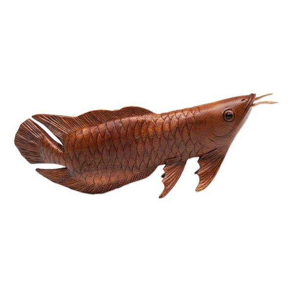 Alternate image for Hand-Carved Suar Wood Arowana Fish Sculpture from Bali Asian Arowana