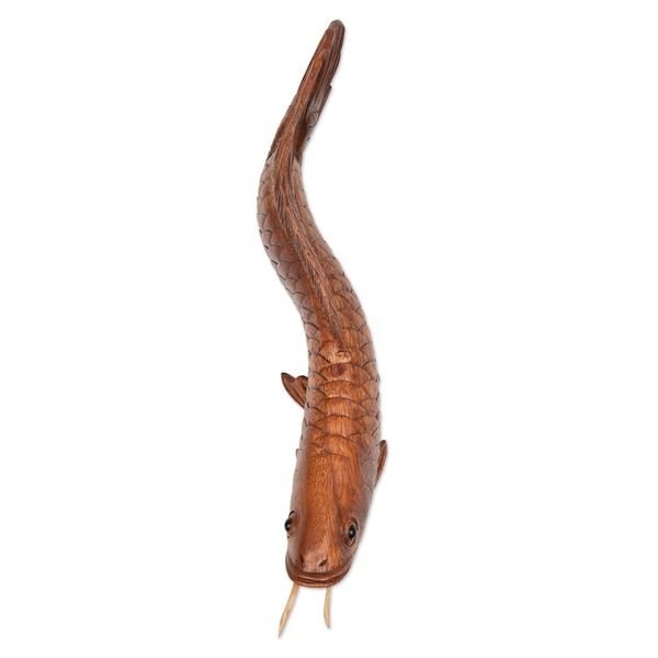 Alternate image for Hand-Carved Suar Wood Arowana Fish Sculpture from Bali Asian Arowana