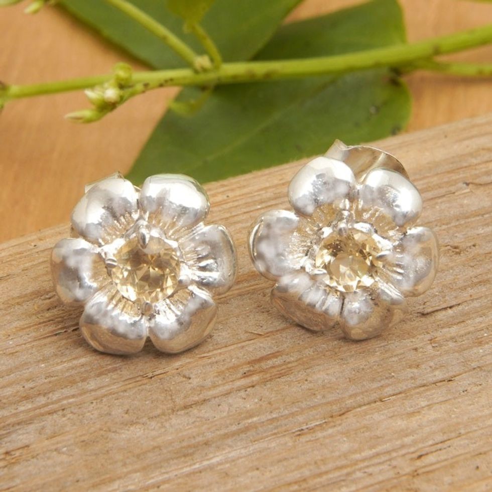 Floral Stud Earrings Crafted from Sterling Silver 'Success Blossom'