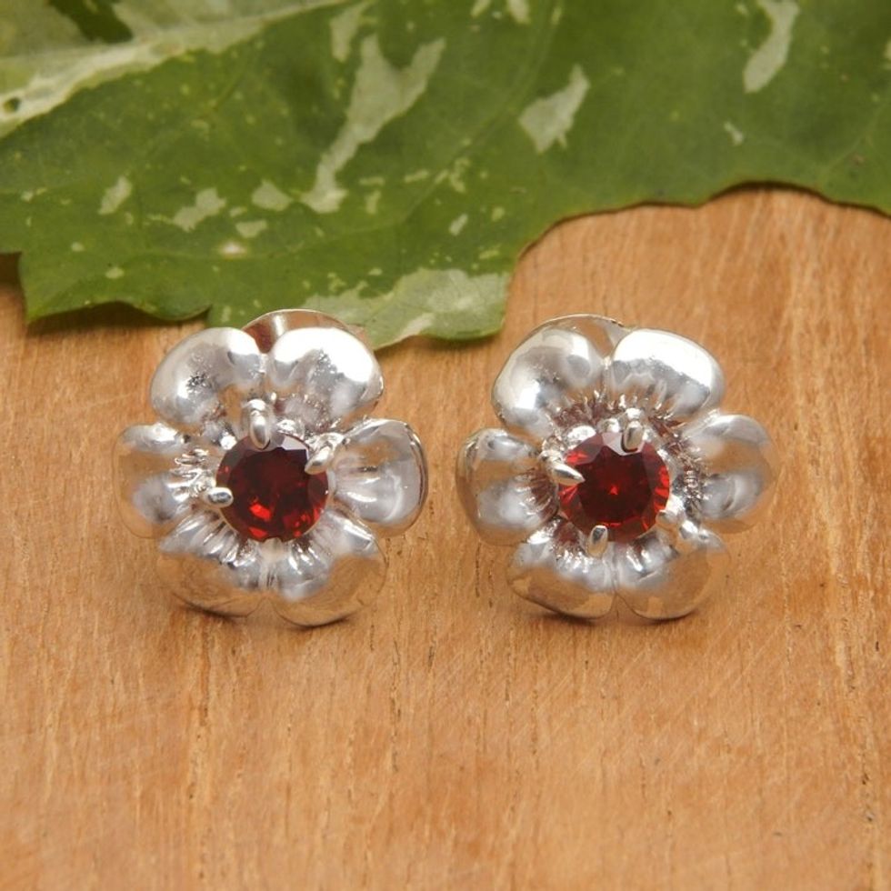 Floral Stud Earrings Crafted from Sterling Silver 'Passion Blossom'