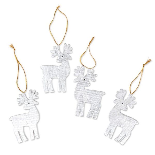 Alternate image for Set of 4 Silver Albesia Wood Holiday Reindeer Ornaments Divine Reindeer
