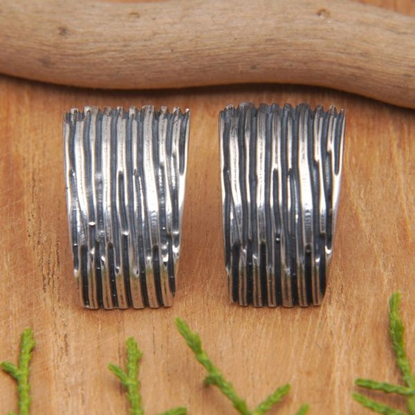 Alternate image for Modern Sterling Silver Button Earrings with Oxidized Finish Magical Dream