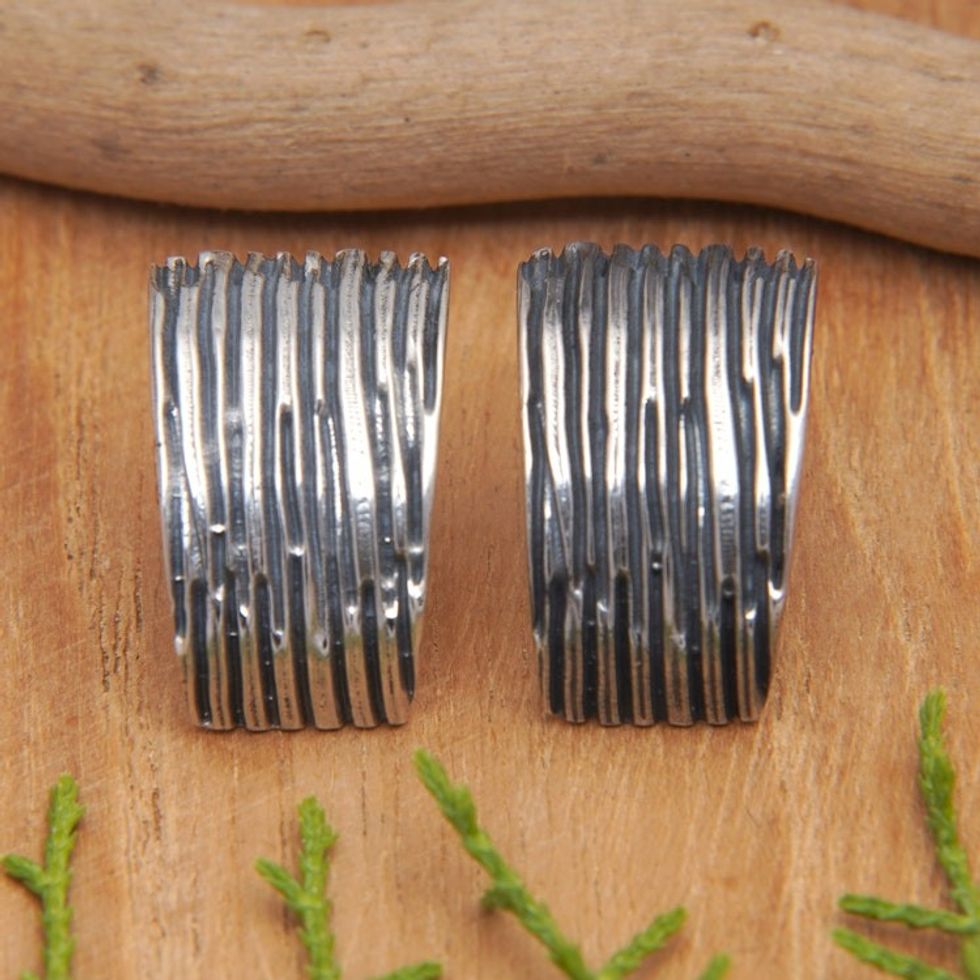 Modern Sterling Silver Button Earrings with Oxidized Finish 'Magical Dream'