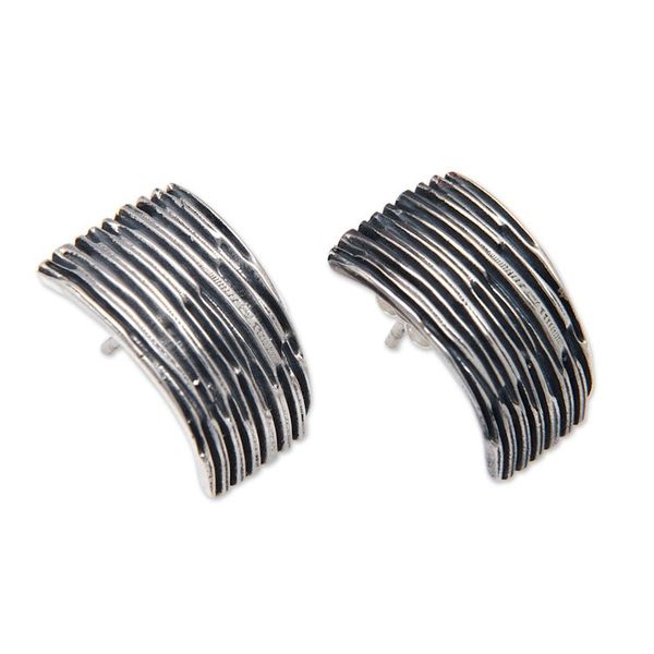 Alternate image for Modern Sterling Silver Button Earrings with Oxidized Finish Magical Dream